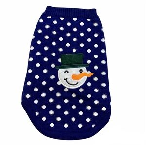 SMALL breed dog blue white polkadot Christmas holiday snowman knit sweater
